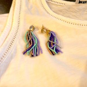 Beaded tassel earrings with rhinestone stud